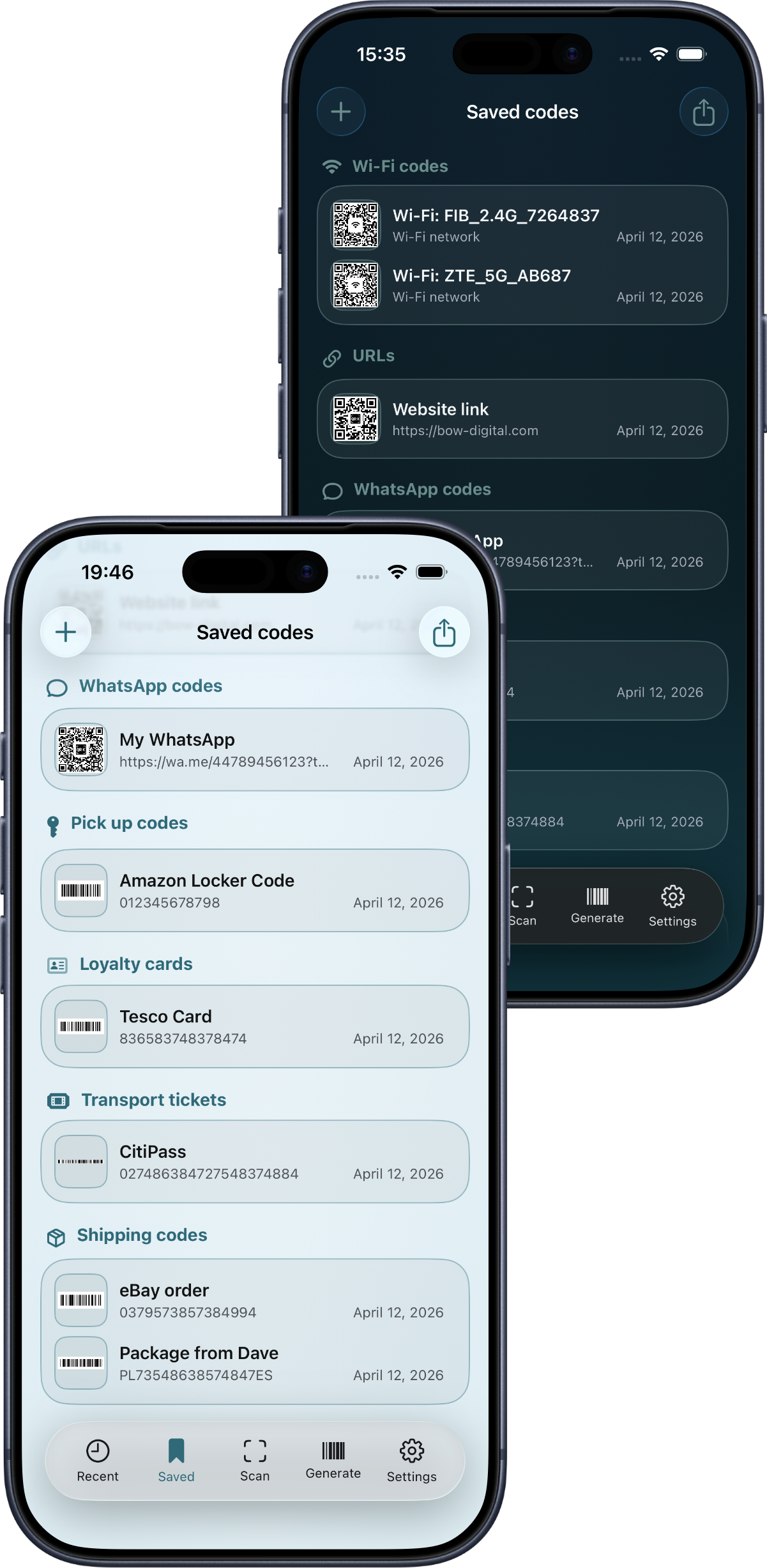 QR-K — organise favourites and saved codes
